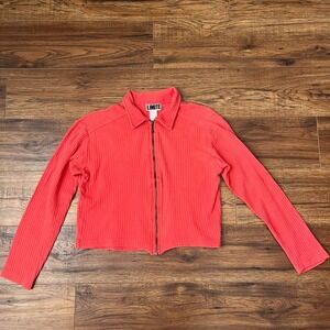 Y2K Vintage Zip Up Coral Red Fitted Cropped Sweater Women Small Minimalist